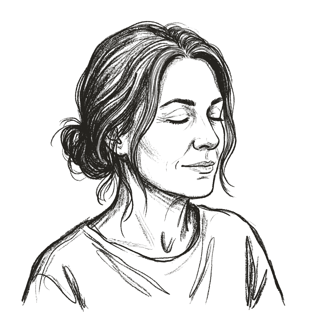 Sketch illustration of a woman in midlife at rest with her eyes closed